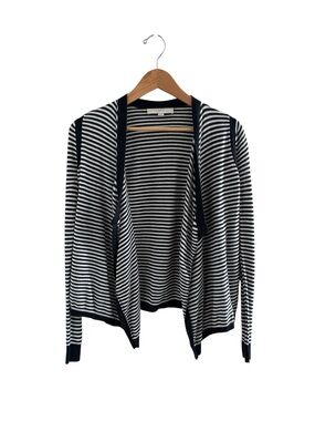 LOFT Navy & White Striped Open-Front Cardigan